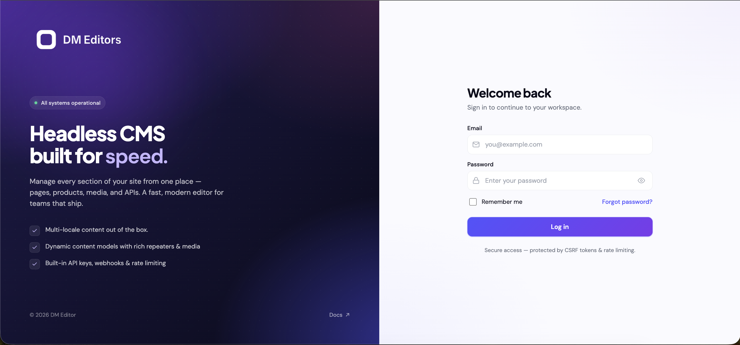 Login screen with email and password form