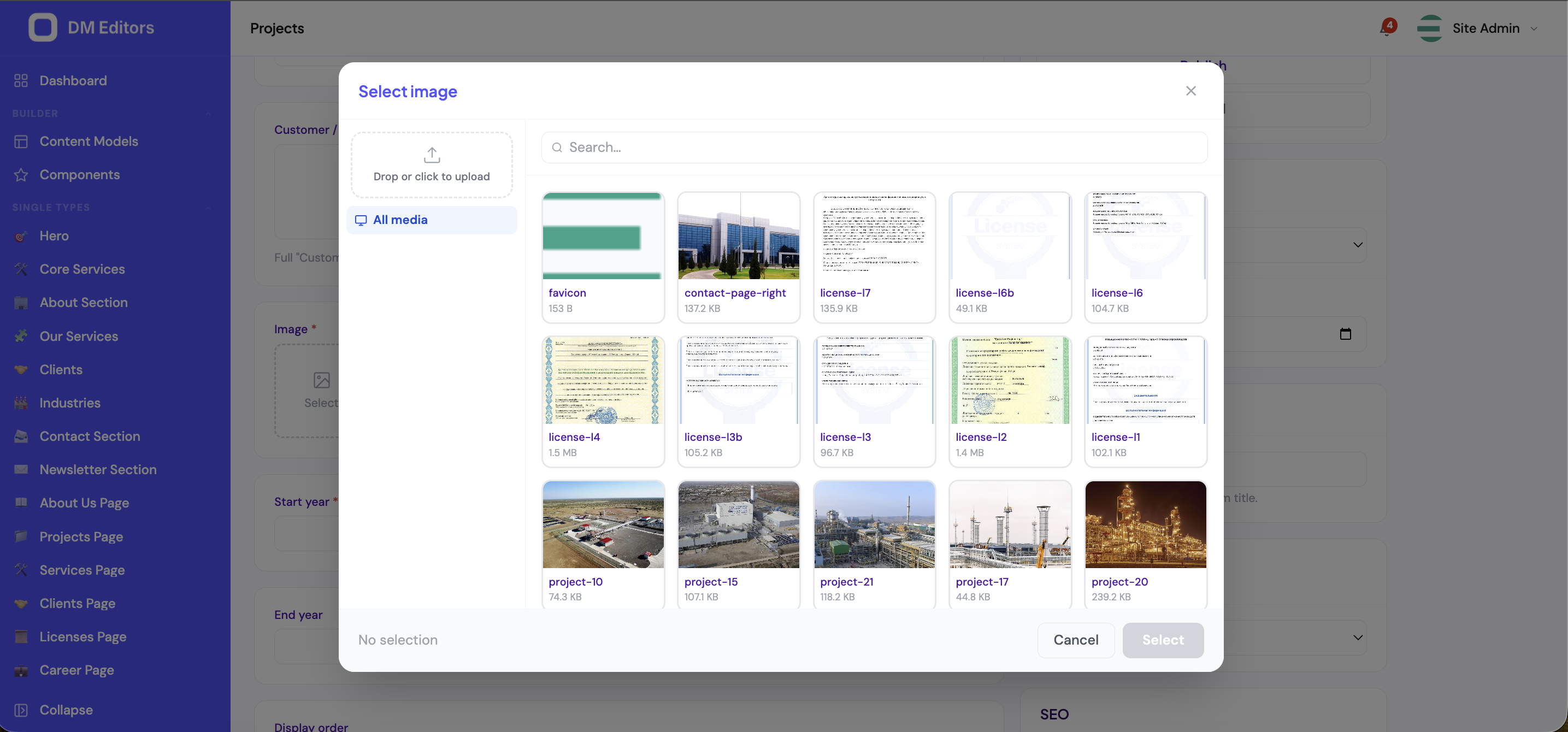 Media item view with preview thumbnail and surrounding files — clicking any file opens its detail panel